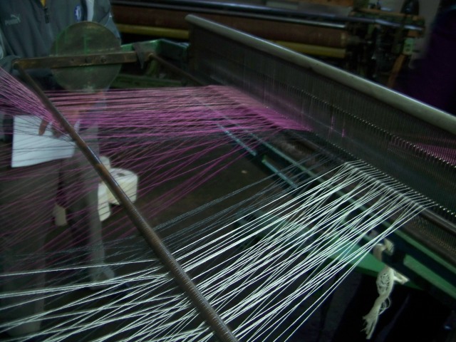 1766 threads individually threaded onto warping frame